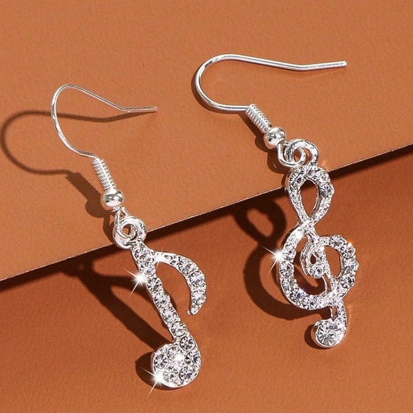Any 2/$20! Silver Crystal Pave Musical Drop Earrings - Picture 2 of 11